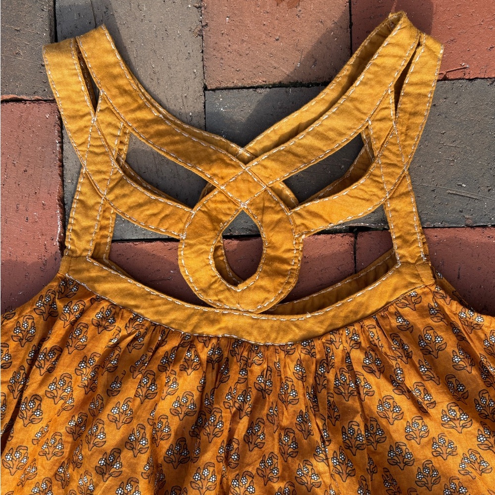 NWT Ochre Saffron Tank Top Gold World Market Boho Flowy Batik Bib Necklace Look - Picture 5 of 9